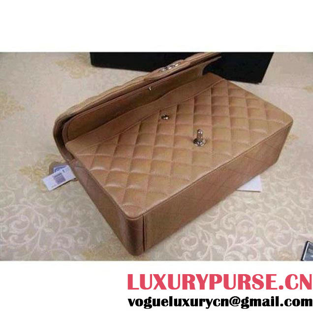 Chanel Maxi Lambskin Classic Double Flap Bag in Deep Apricot (Silver Hardware) (V-111649 )