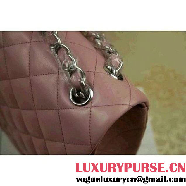 Chanel Maxi Lambskin Classic Double Flap Bag in Pink (Silver Hardware) (V-111650 )