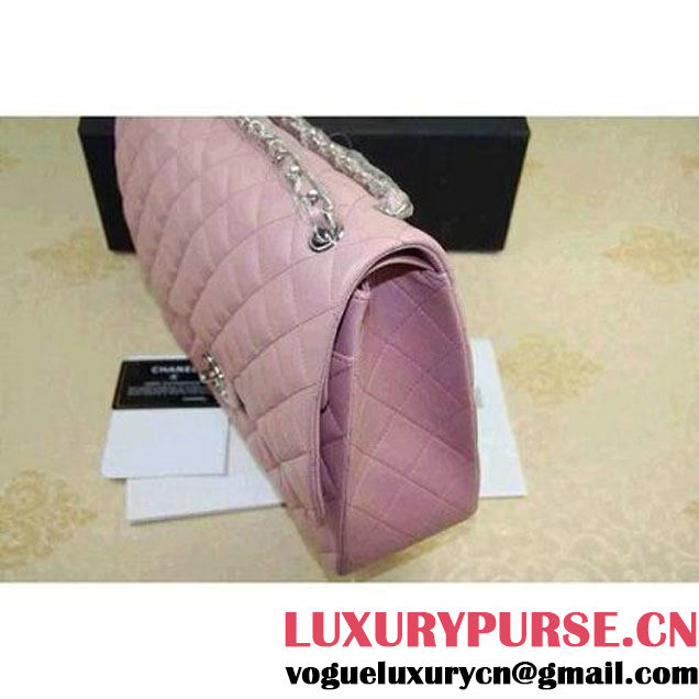 Chanel Maxi Lambskin Classic Double Flap Bag in Pink (Silver Hardware) (V-111650 )
