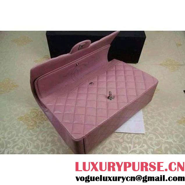 Chanel Maxi Lambskin Classic Double Flap Bag in Pink (Silver Hardware) (V-111650 )