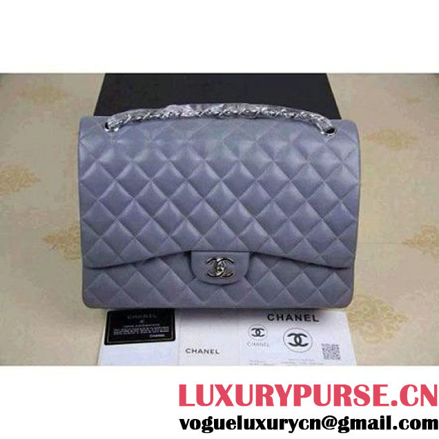 Chanel Maxi Lambskin Classic Double Flap Bag in Grey (Silver Hardware) (V-111651 )