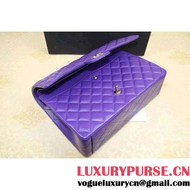Chanel Maxi Lambskin Classic Double Flap Bag in Purple (Golden Hardware) (V-111653 )