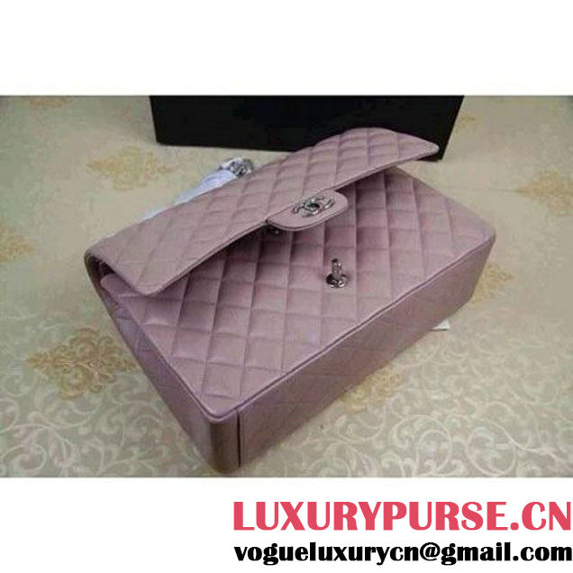 Chanel Maxi Lambskin Classic Double Flap Bag in Light Pink (Silver Hardware) (V-111654 )