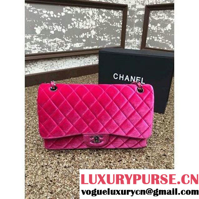 Chanel Velvet Classics A1113 Jumbo Flap Bag Rosy (Black Hardware) (MC-112032 )