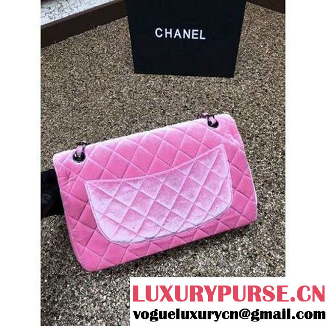 Chanel Velvet Classics A1113 Jumbo Flap Bag Pink (Black Hardware) (MC-112034 )