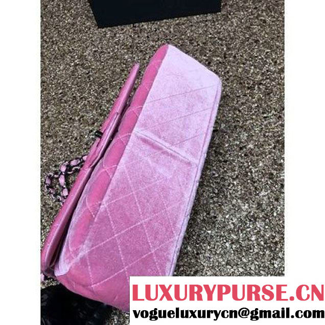 Chanel Velvet Classics A1113 Jumbo Flap Bag Pink (Black Hardware) (MC-112034 )