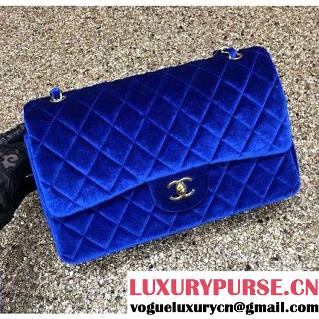 Chanel Velvet Classics A1113 Jumbo Flap Bag Royal Blue (Gold Hardware) (MC-112035 )