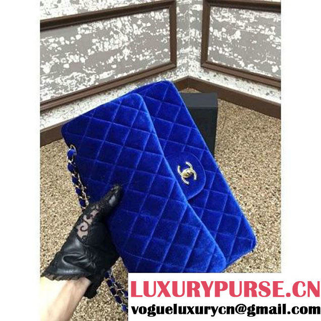 Chanel Velvet Classics A1113 Jumbo Flap Bag Royal Blue (Gold Hardware) (MC-112035 )