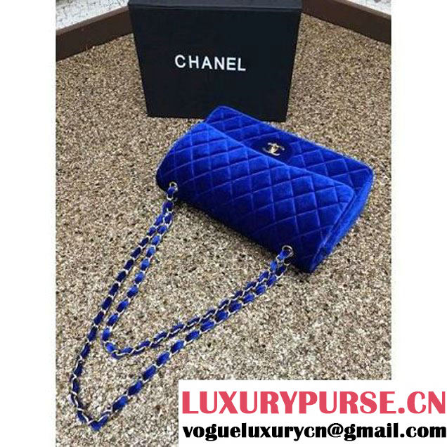 Chanel Velvet Classics A1113 Jumbo Flap Bag Royal Blue (Gold Hardware) (MC-112035 )