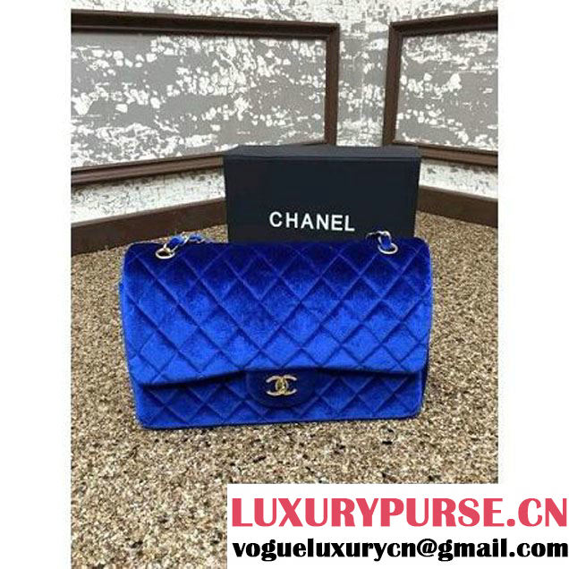 Chanel Velvet Classics A1113 Jumbo Flap Bag Royal Blue (Gold Hardware) (MC-112035 )
