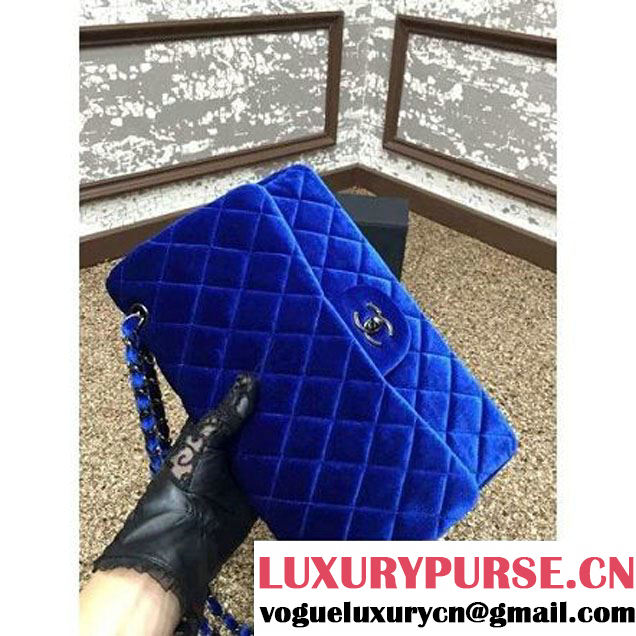 Chanel Velvet Classics A1113 Jumbo Flap Bag Royal Blue (Gold Hardware) (MC-112035 )