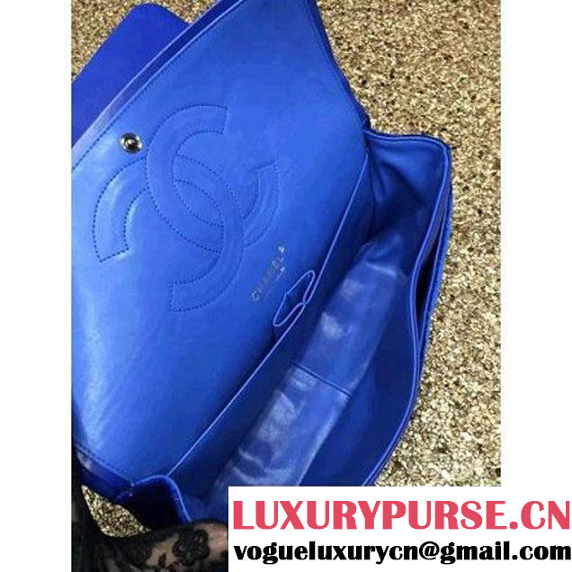 Chanel Velvet Classics A1113 Jumbo Flap Bag Royal Blue (Black Hardware) (MC-112036 )