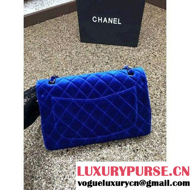 Chanel Velvet Classics A1113 Jumbo Flap Bag Royal Blue (Black Hardware) (MC-112036 )