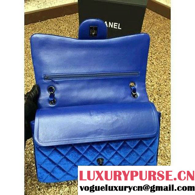 Chanel Velvet Classics A1113 Jumbo Flap Bag Royal Blue (Black Hardware) (MC-112036 )