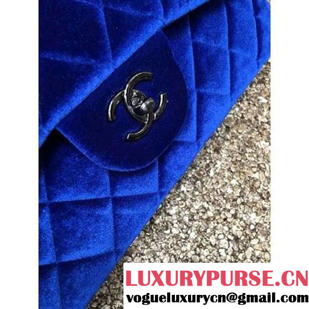 Chanel Velvet Classics A1113 Jumbo Flap Bag Royal Blue (Black Hardware) (MC-112036 )