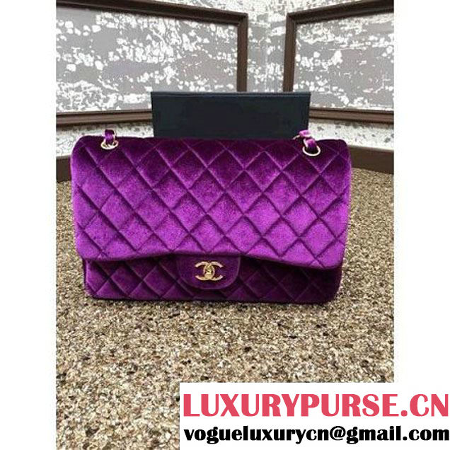 Chanel Velvet Classics A1113 Jumbo Flap Bag Purple (Gold Hardware) (MC-112037 )