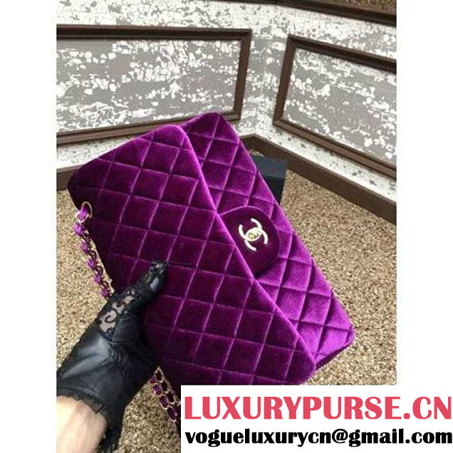 Chanel Velvet Classics A1113 Jumbo Flap Bag Purple (Gold Hardware) (MC-112037 )