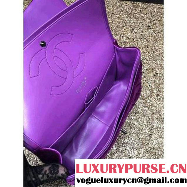 Chanel Velvet Classics A1113 Jumbo Flap Bag Purple (Black Hardware) (MC-112038 )