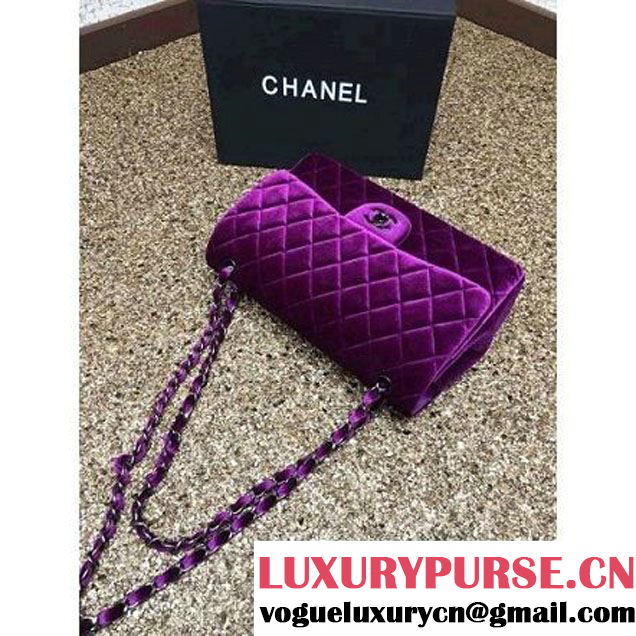 Chanel Velvet Classics A1113 Jumbo Flap Bag Purple (Black Hardware) (MC-112038 )
