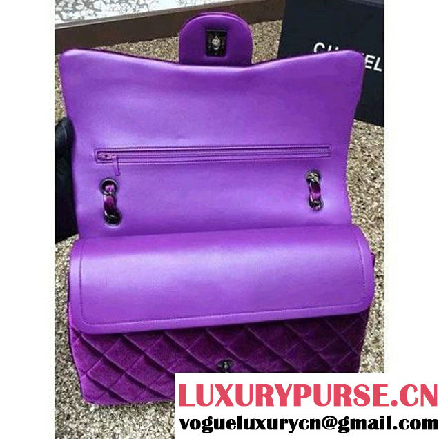 Chanel Velvet Classics A1113 Jumbo Flap Bag Purple (Black Hardware) (MC-112038 )