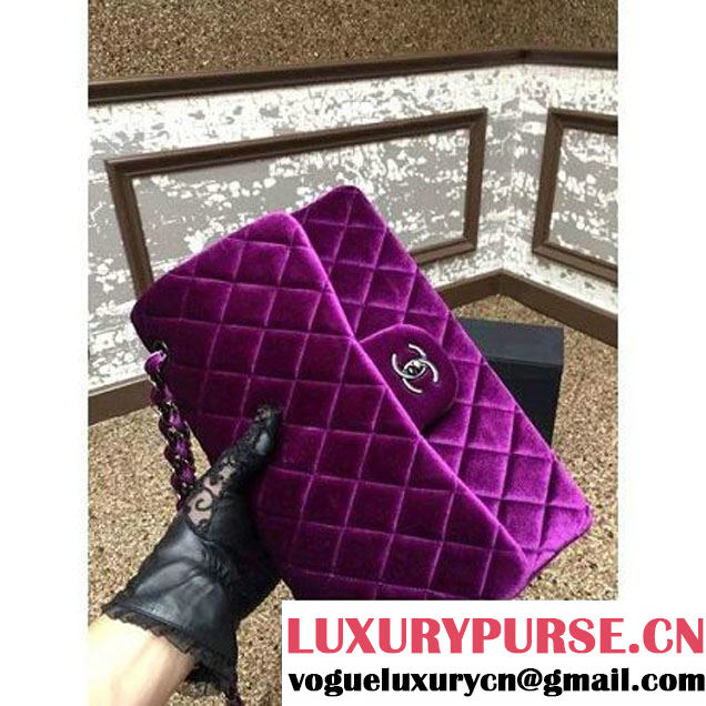 Chanel Velvet Classics A1113 Jumbo Flap Bag Purple (Black Hardware) (MC-112038 )