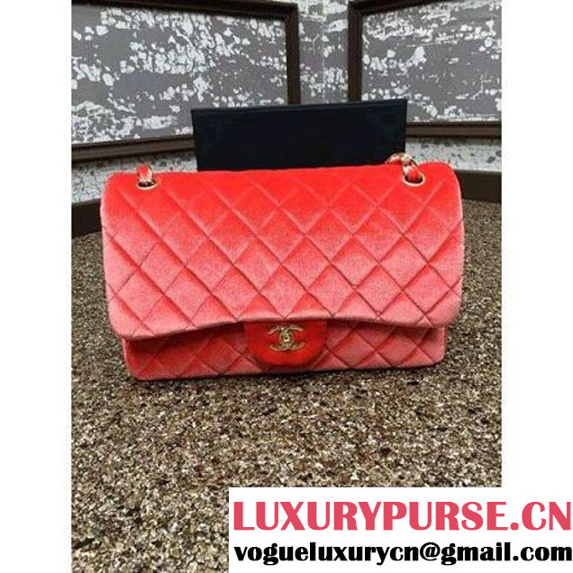 Chanel Velvet Classics A1113 Jumbo Flap Bag Orange (Gold Hardware) (MC-112039 )