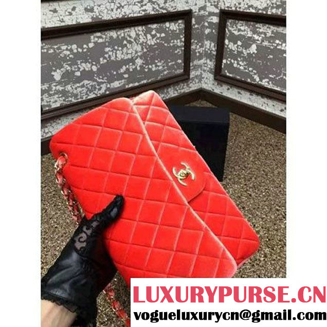 Chanel Velvet Classics A1113 Jumbo Flap Bag Orange (Gold Hardware) (MC-112039 )