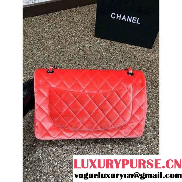 Chanel Velvet Classics A1113 Jumbo Flap Bag Orange (Black Hardware) (MC-112040 )