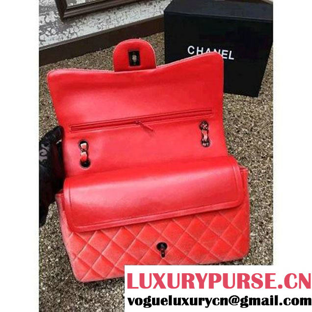 Chanel Velvet Classics A1113 Jumbo Flap Bag Orange (Black Hardware) (MC-112040 )