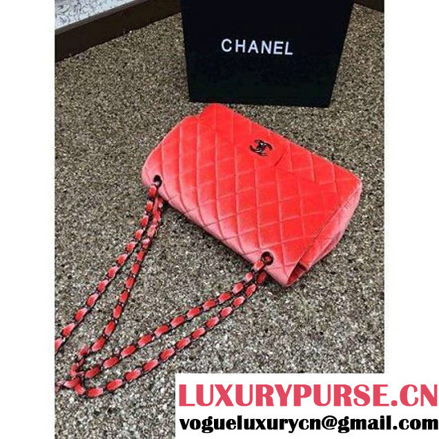 Chanel Velvet Classics A1113 Jumbo Flap Bag Orange (Black Hardware) (MC-112040 )