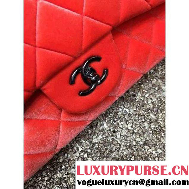 Chanel Velvet Classics A1113 Jumbo Flap Bag Orange (Black Hardware) (MC-112040 )