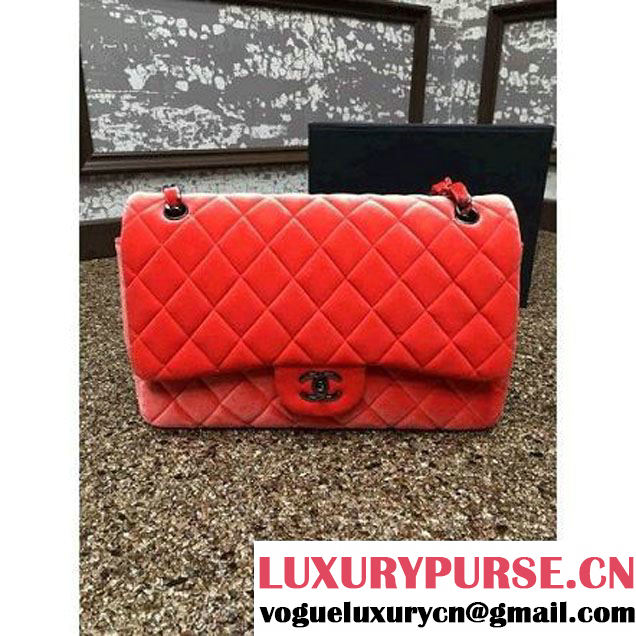 Chanel Velvet Classics A1113 Jumbo Flap Bag Orange (Black Hardware) (MC-112040 )