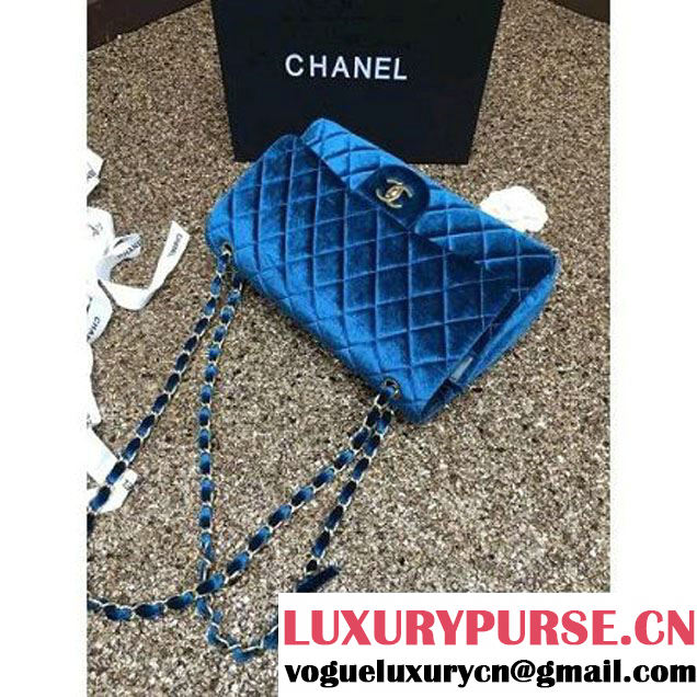 Chanel Velvet Classics A1113 Jumbo Flap Bag Cyan (Gold Hardware) (MC-112041 )