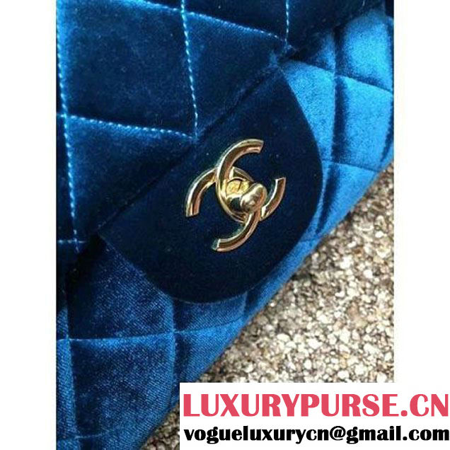 Chanel Velvet Classics A1113 Jumbo Flap Bag Cyan (Gold Hardware) (MC-112041 )