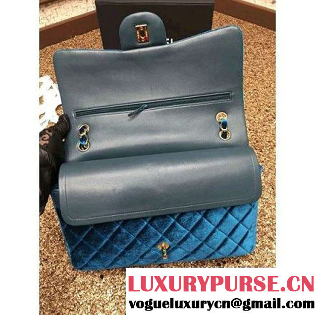 Chanel Velvet Classics A1113 Jumbo Flap Bag Cyan (Gold Hardware) (MC-112041 )