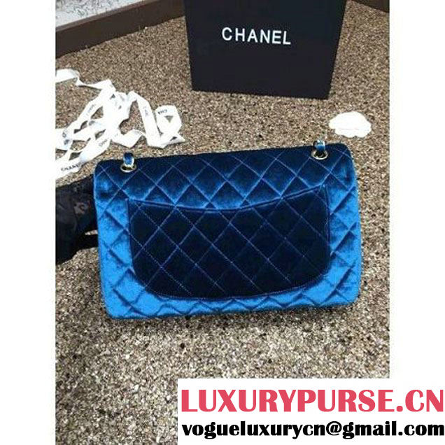 Chanel Velvet Classics A1113 Jumbo Flap Bag Cyan (Gold Hardware) (MC-112041 )