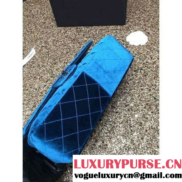 Chanel Velvet Classics A1113 Jumbo Flap Bag Cyan (Black Hardware) (MC-112042 )
