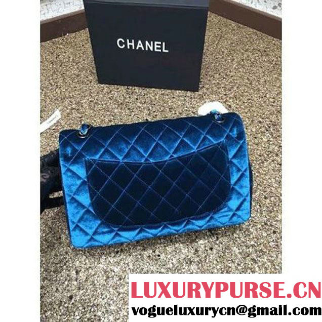 Chanel Velvet Classics A1113 Jumbo Flap Bag Cyan (Black Hardware) (MC-112042 )