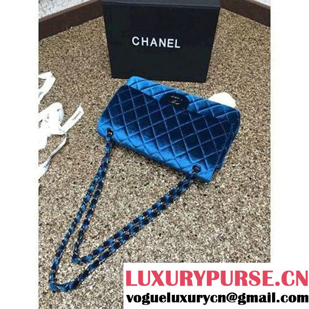 Chanel Velvet Classics A1113 Jumbo Flap Bag Cyan (Black Hardware) (MC-112042 )