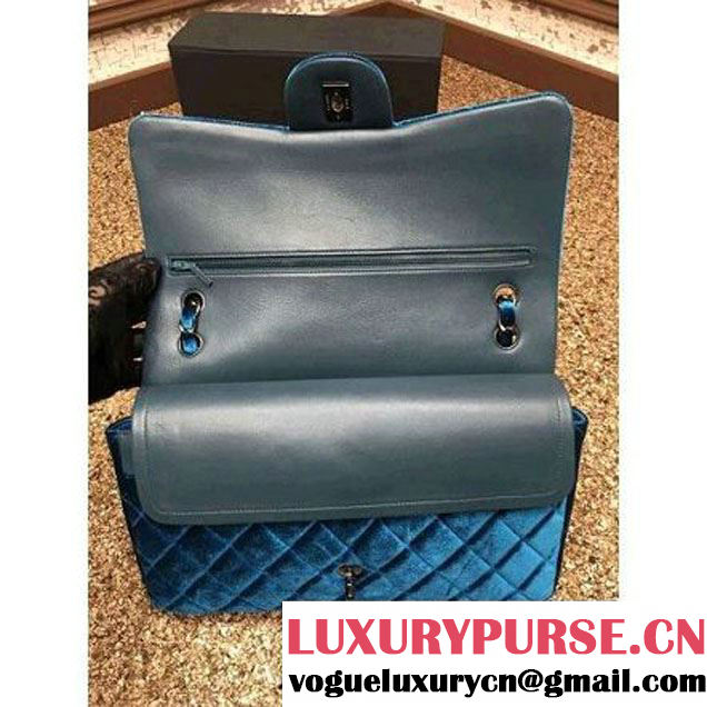 Chanel Velvet Classics A1113 Jumbo Flap Bag Cyan (Black Hardware) (MC-112042 )