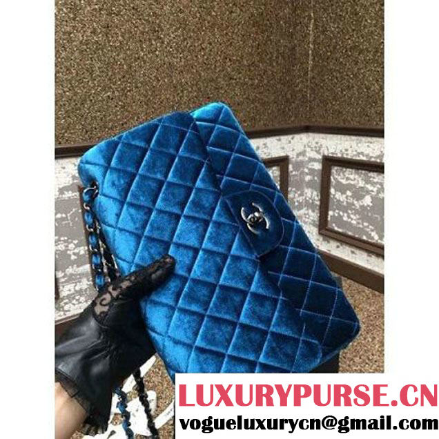Chanel Velvet Classics A1113 Jumbo Flap Bag Cyan (Black Hardware) (MC-112042 )