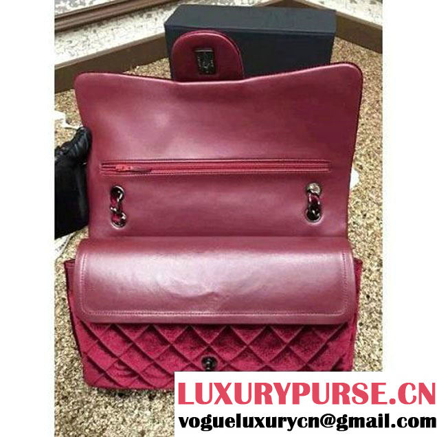 Chanel Velvet Classics A1113 Jumbo Flap Bag Burgundy (Black Hardware) (MC-112043 )