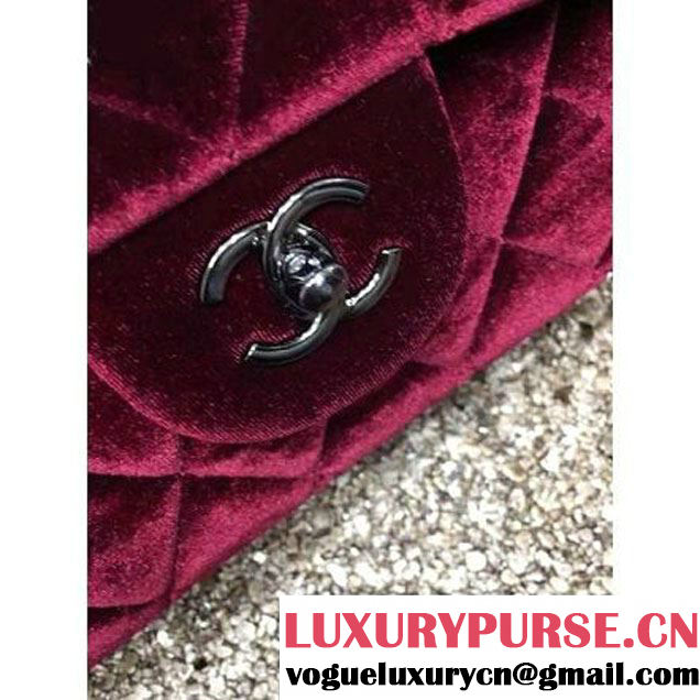 Chanel Velvet Classics A1113 Jumbo Flap Bag Burgundy (Black Hardware) (MC-112043 )