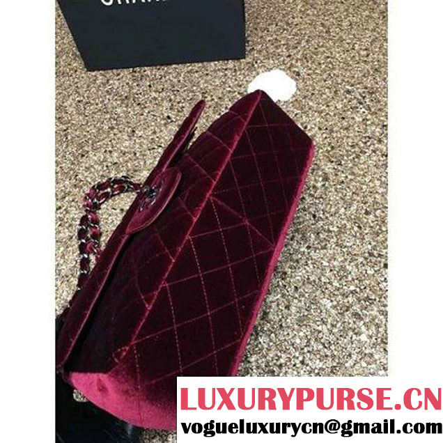 Chanel Velvet Classics A1113 Jumbo Flap Bag Burgundy (Black Hardware) (MC-112043 )