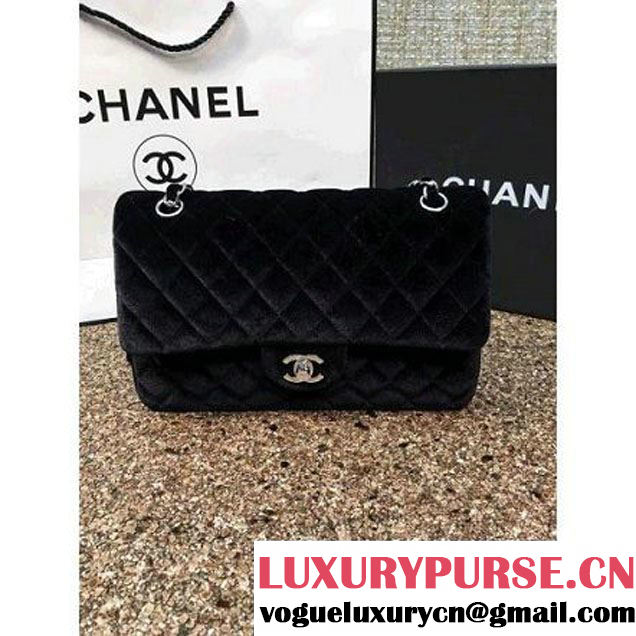 Chanel Velvet Classic Regular A1112 Flap Bag Black (Silver Hardware) (MC-112045 )