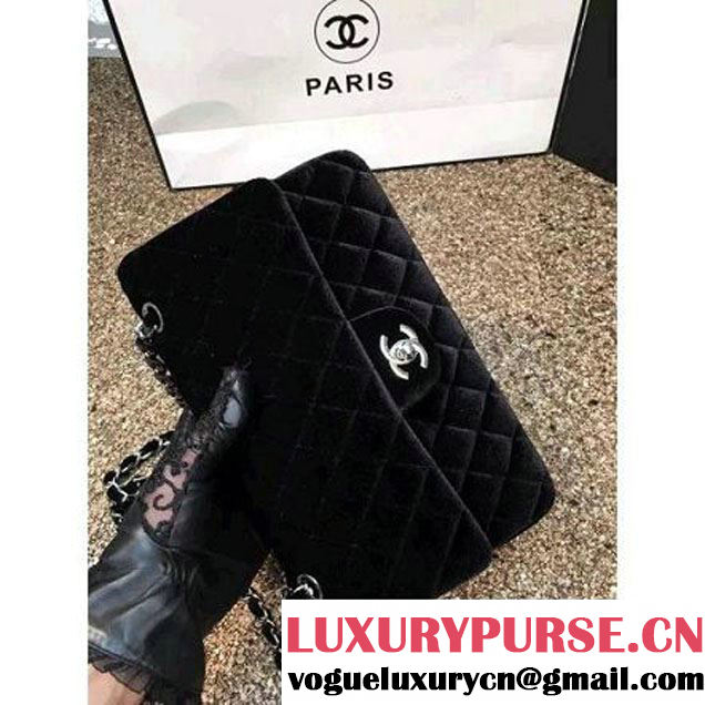 Chanel Velvet Classic Regular A1112 Flap Bag Black (Silver Hardware) (MC-112045 )