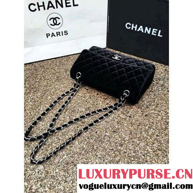 Chanel Velvet Classic Regular A1112 Flap Bag Black (Silver Hardware) (MC-112045 )