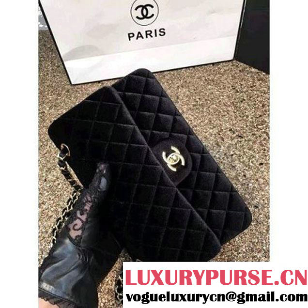 Chanel Velvet Classic Regular A1112 Flap Bag Black (Gold Hardware) (MC-112046 )