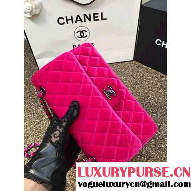 Chanel Velvet Classic Regular A1112 Flap Bag Rosy (Black Hardware) (MC-112047 )