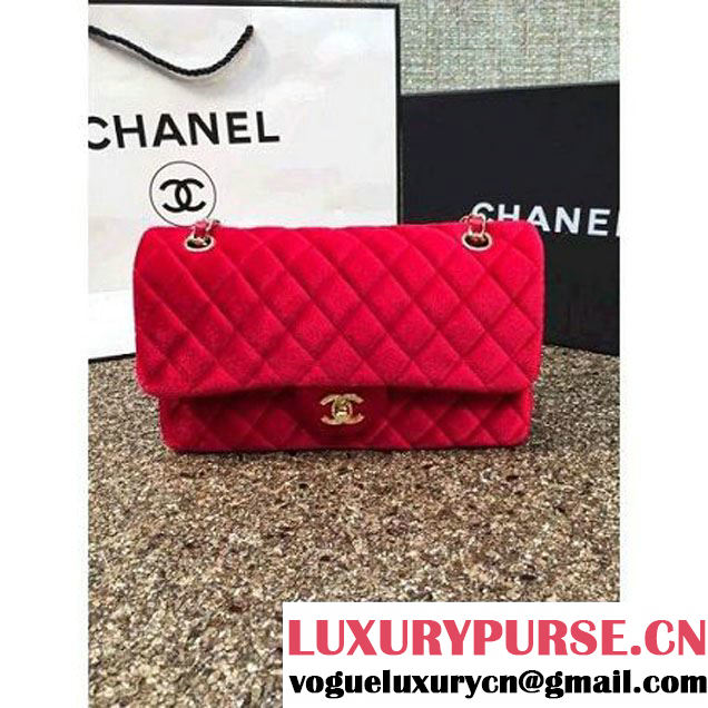 Chanel Velvet Classic Regular A1112 Flap Bag Red (gold Hardware) (MC-112050 )